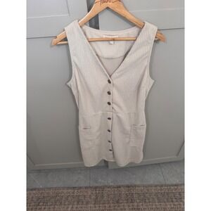 Monteau Los Angeles Womens Corduroy Button Front Pinafore Dress Cream Large